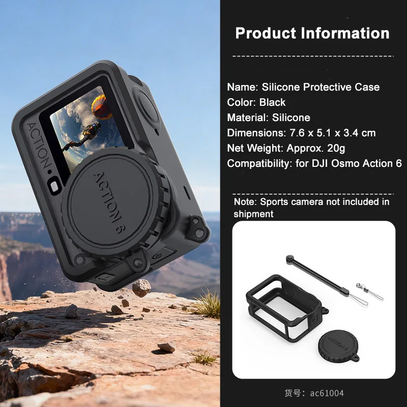 

Premium Silicone Protective Case for DJI Osmo Action 6 Camera with Lens Cap & Lanyard Anti Dust Scratch Camera Accessory