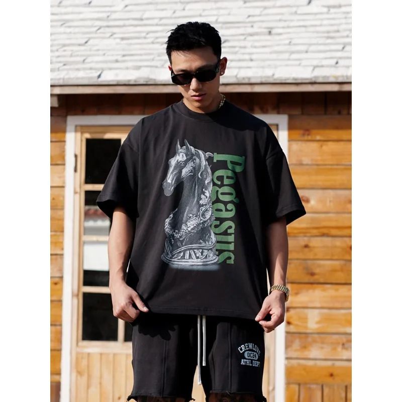 

2025Summer Original New Internet Celebrity Same Retro Classic Printed Solona Small Collar Short Sleeve T-shirt for Men and Women