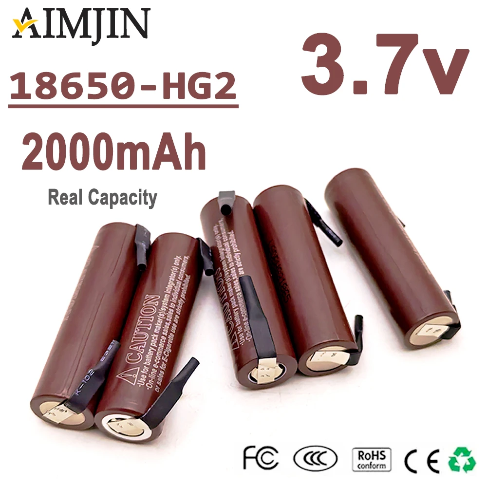 

High Drain HG2 18650 Battery 2000mAh 3.7V Original Battery With Soldered Tabs For Power Tool Battery Pack DIY