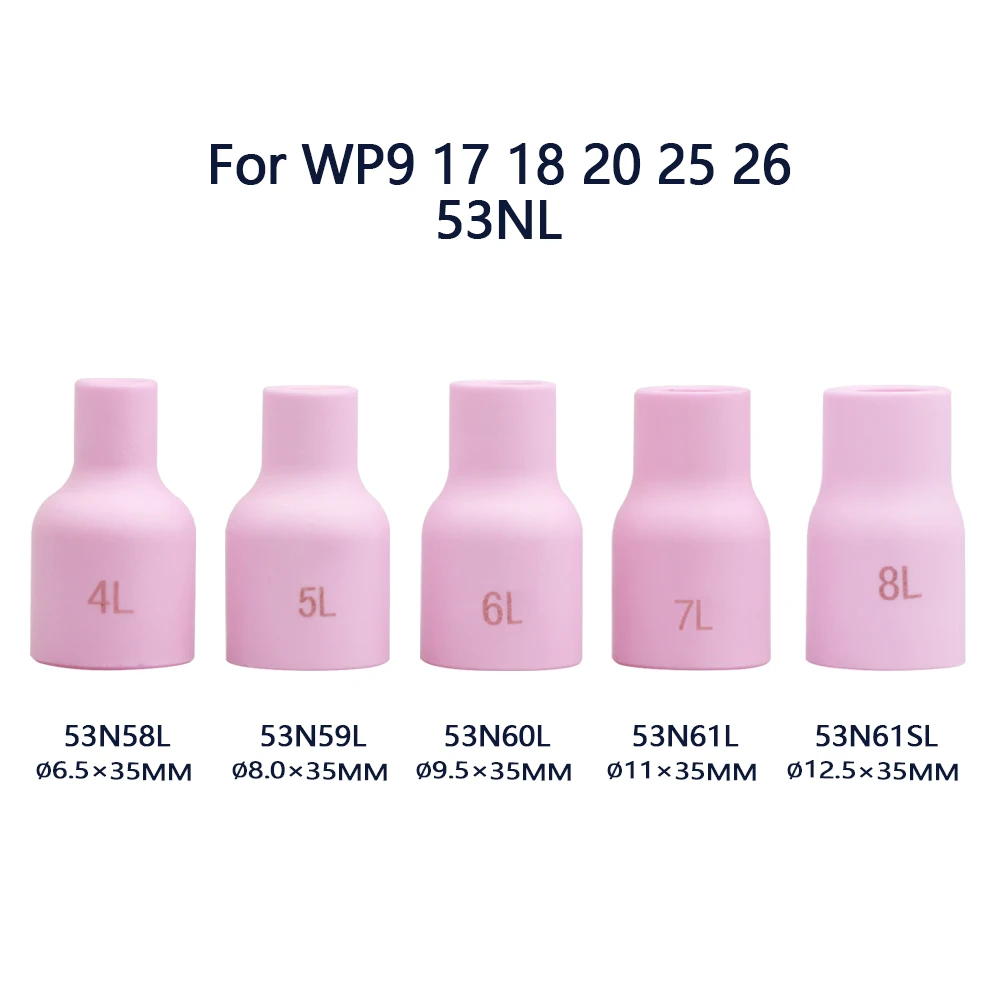 

10Pcs/Box 35mm 53N58L 53N59L 53N60L 53N61L 53N61SL Alumina TIG Nozzles For TIG WP9 WP17 WP18 WP20 WP26 Welding Torch Accessories
