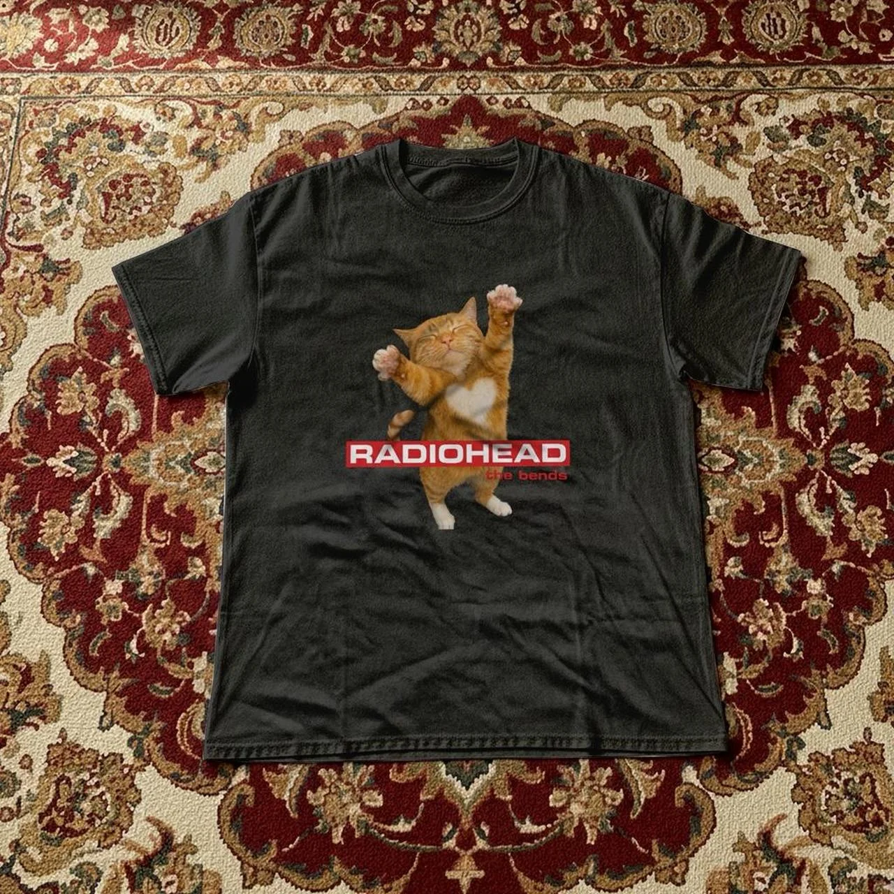 Radiohead (British rock band) Fun Radiocat The Bends Printed T-Shirt, Unisex, Retro Gothic Style, Loose Fit, Men's Emoji T-Shirt