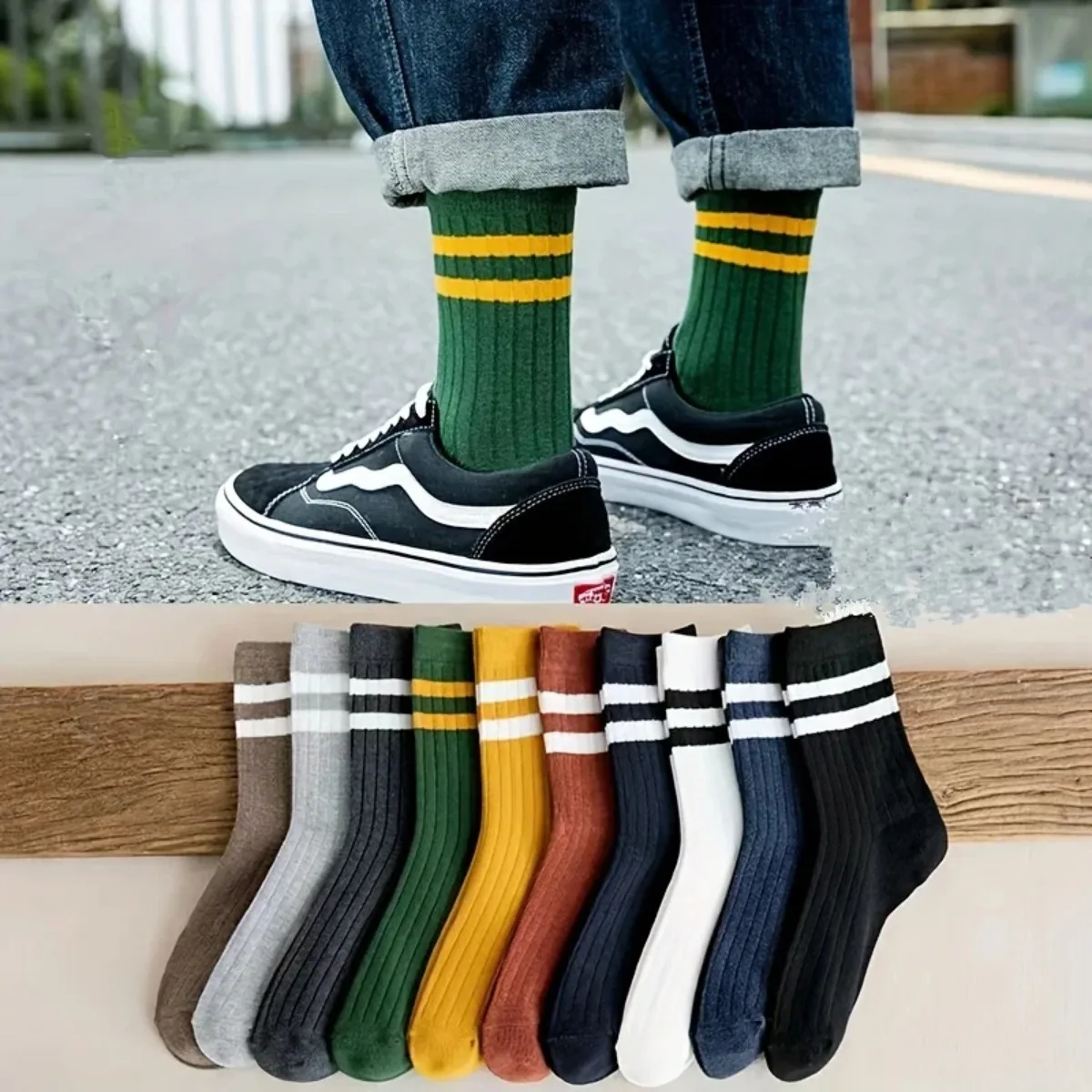 5Pairs Men's Fall Winter Socks Fun Vintage Cotton Athletic Crew Socks Comfortable Breathable Uses For Casual Sports Daily Wear