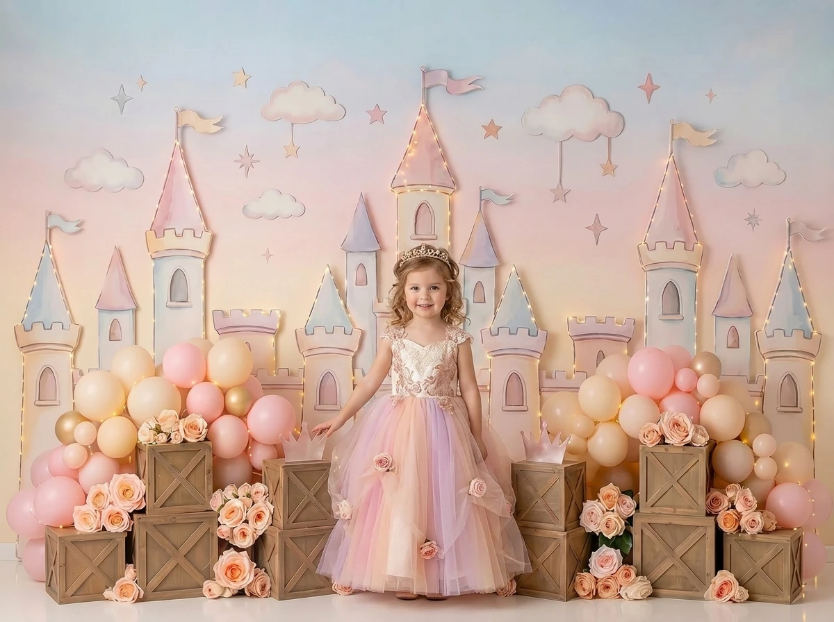 Mocsicka Princess Birthday Party Backdrop Photography Pink Fairy Tale Castle Background Girl Baby Shower Cake Smash Photozone