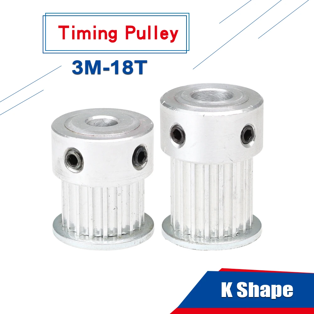 

1 piece Timing Pulley 3M-18T Circular Arc Tooth Bore 5/6/6.35/8/10mm Alloy Belt Pulley K Shape For 3M Timing Belt Width 10/15mm