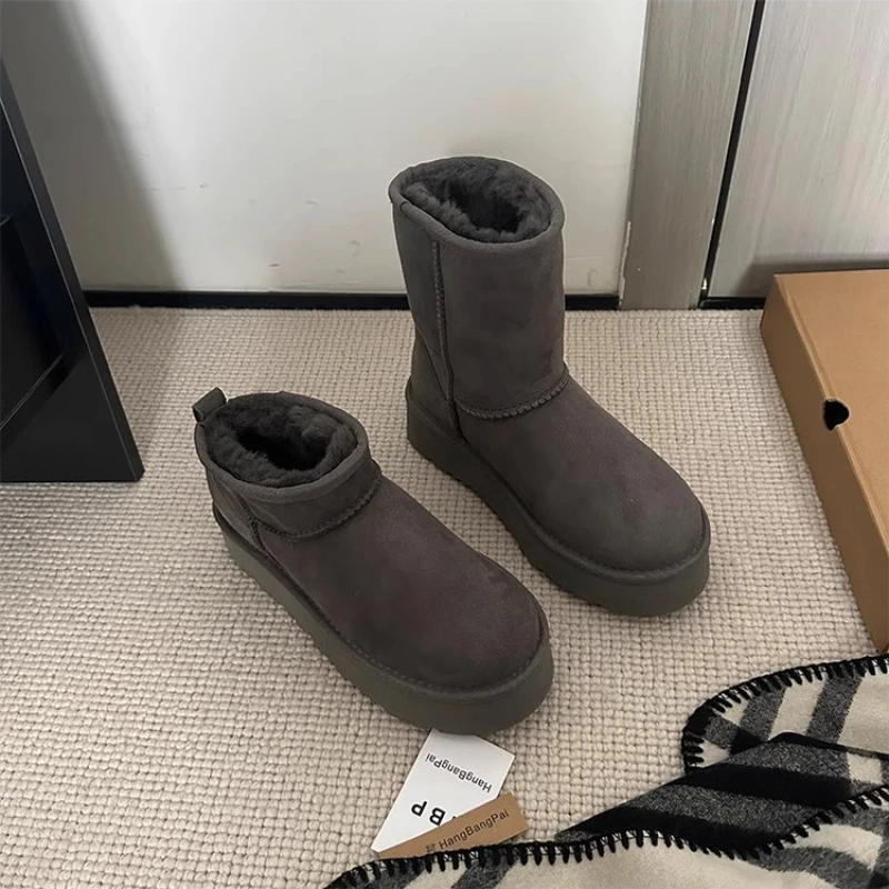 

Модные короткие теплые зимние ботинки, женские зимние удобные ботильоны без шнуровки из искусственной замши, повседневные прогулочные ботинки на плоской подошве для улицы