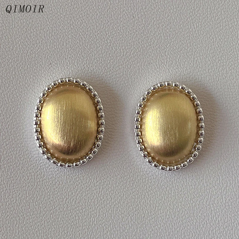 金属ツートンポストイヤリング女性のための起毛オーバルファッションジュエリートレンディな新スタイルパーティーアクセサリーヴィンテージデザインギフト C1666