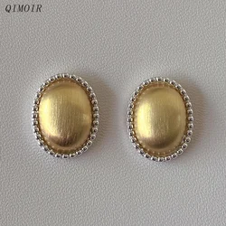 Metal Two-tone Post Earrings For Women Brushed Oval Fashion Jewelry Trendy New Style Party Accessories Vintage Design Gift C1666