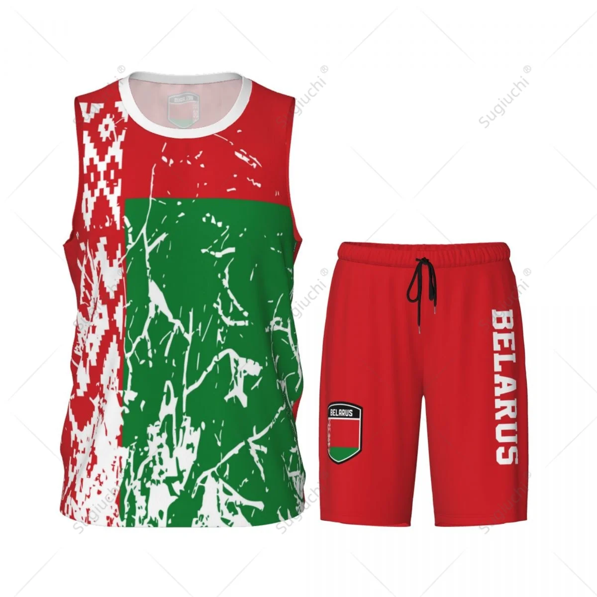 Belarus Flag Grain Men Basketball Set Shirt & Pants Sleeveless