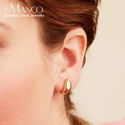 eManco Steel color Gold color Simple Women Chunky Hoops Earrings Gift Fashion Jewelry Stainless Wives Round Smooth Thick Hoop