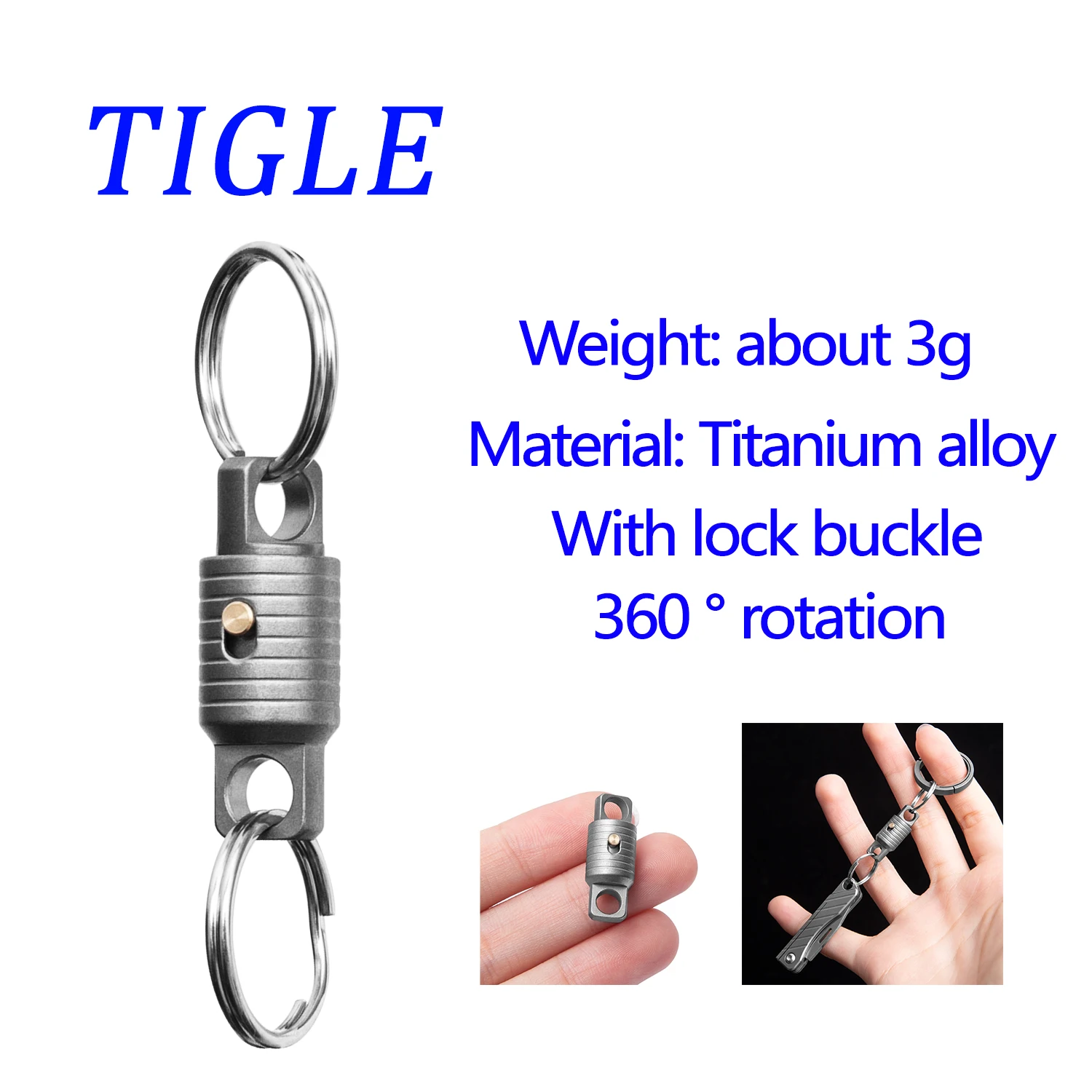 

Titanium Alloy Stripe Mini Keychain Removable Lock Position With Stainless Steel Key Ring Small EDC Tool