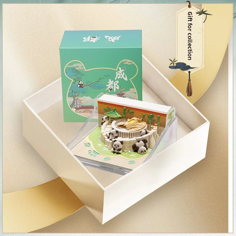 เฉิงตูวัฒนธรรมและสร้างสรรค์ 3D สเตอริโอกระดาษแกะสลักกระดาษโน้ตแพนด้าเดสก์ท็อปเครื่องประดับของขวัญสร้างสรรค์สำหรับเพื่อน