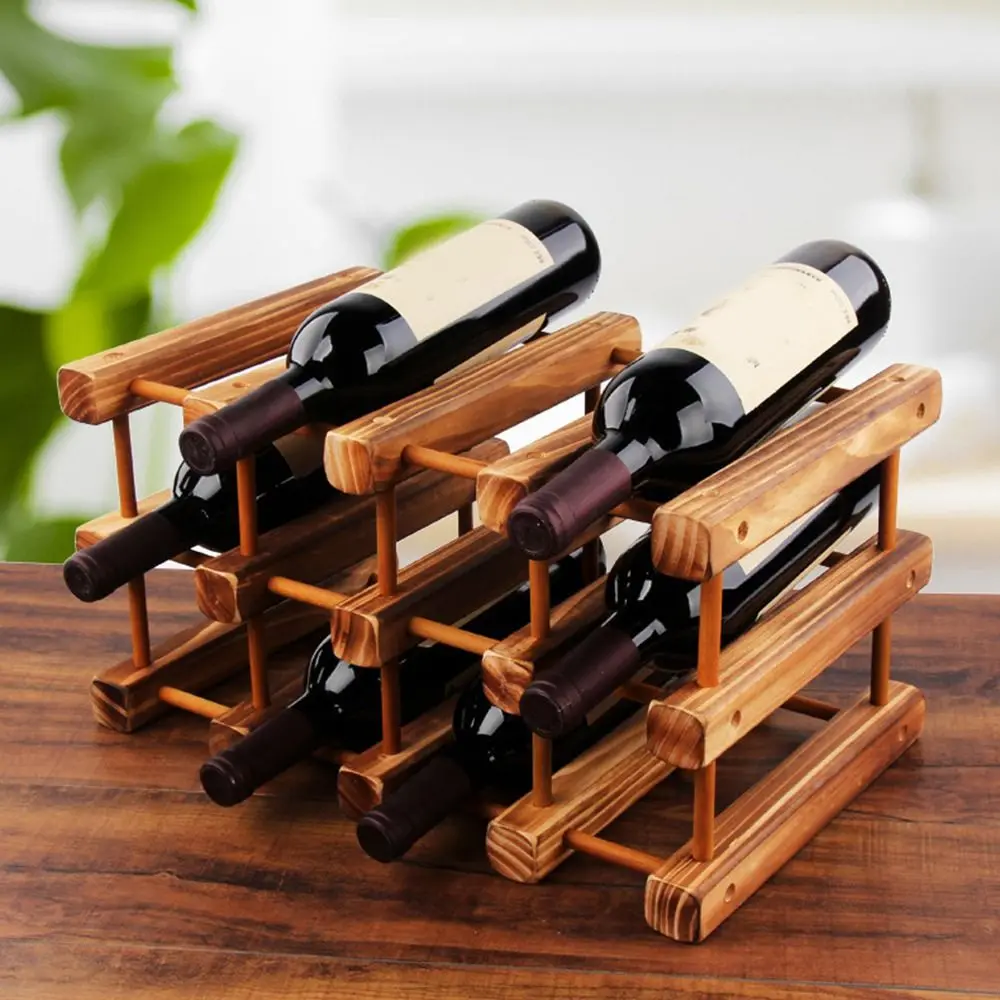 Creative Solid Wood Red Wine Rack Decorative Simple Style Bottle Display Holder Space Saving Stackable Wine Bottle Rack for Home