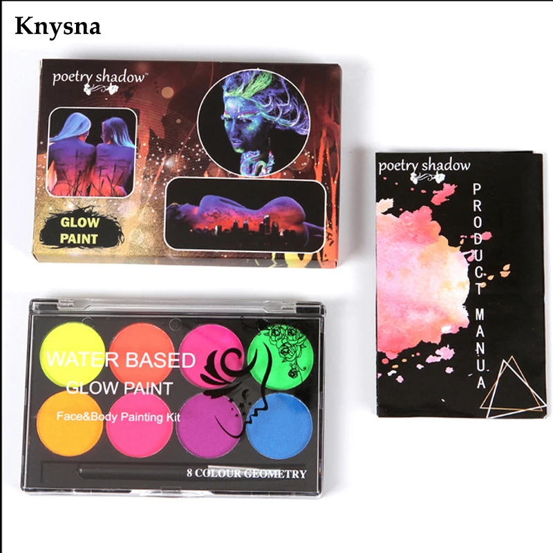 8สี Body Painting Henna สำหรับ Tattoo Palette Art UV Glow ในแต่งหน้าฮาโลวีนชุดแฟนซีสี Make Up