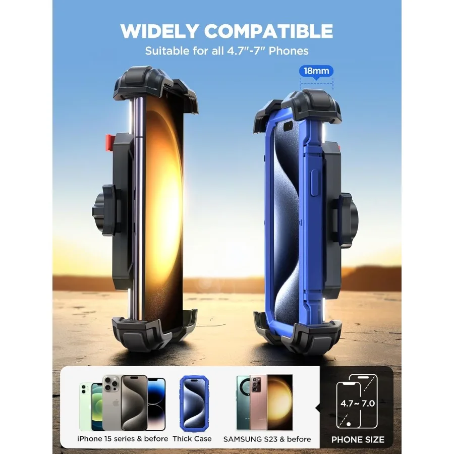 Soporte de montaje para teléfono de motocicleta, actualización de 2025, [tirón de amarre de Metal, bloqueo automático de 1 s], abrazadera para manillar de montaje para teléfono de bicicleta [sin vibración] Bi