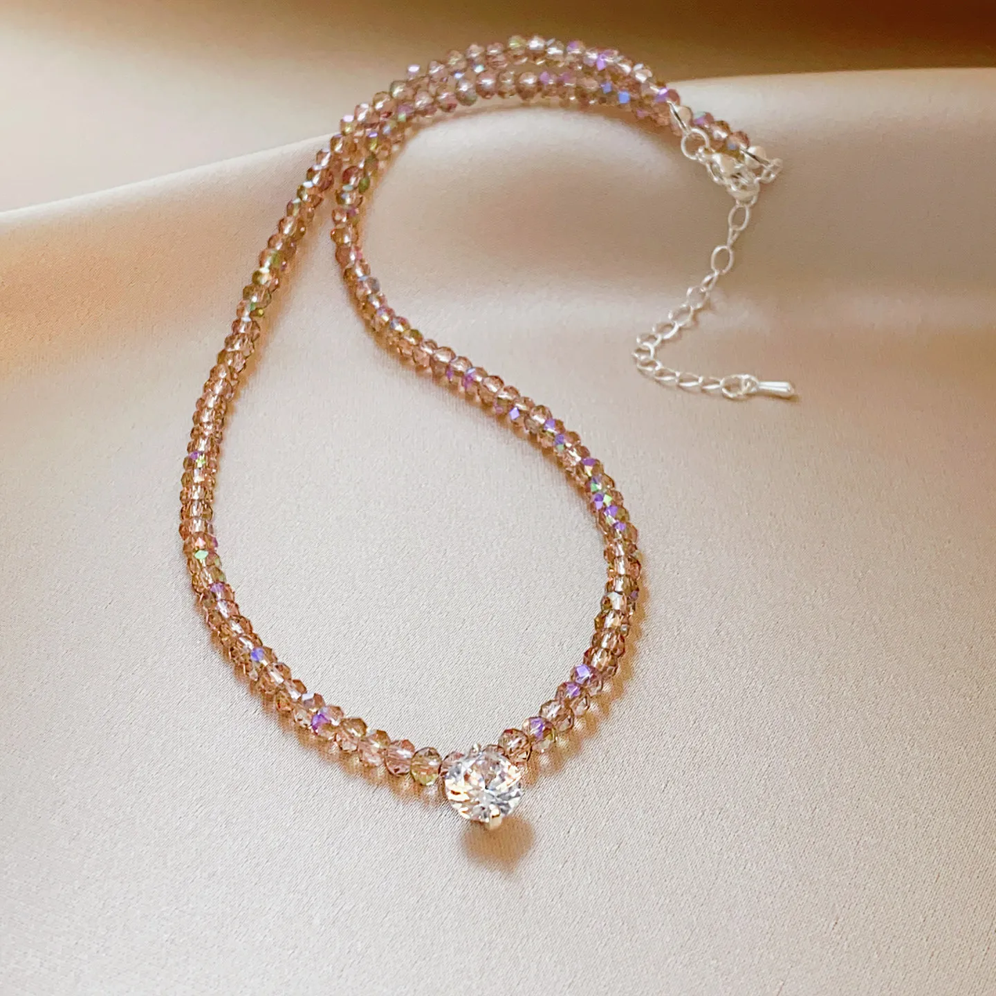 Romantic Pale Violet Faceted Tiny Beads Shiny Solitaire Droplet Choker Delicate French Vintage Collar Trendy Dating Jewelry New