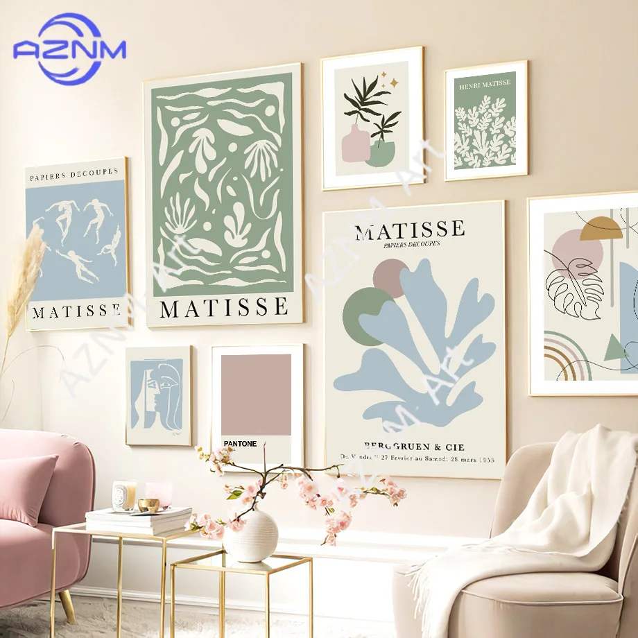 Matisse Picasso Korallenvase Blätter Abstrakte Poster und Drucke Wandkunst Leinwandgemälde Hotel Bar Bilder für Wohnzimmer Dekoration