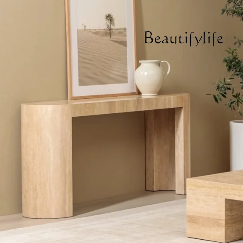 

Medieval natural travertine entrance table, retro entrance table, surprising silent wind stone cabinet, storage decorativ