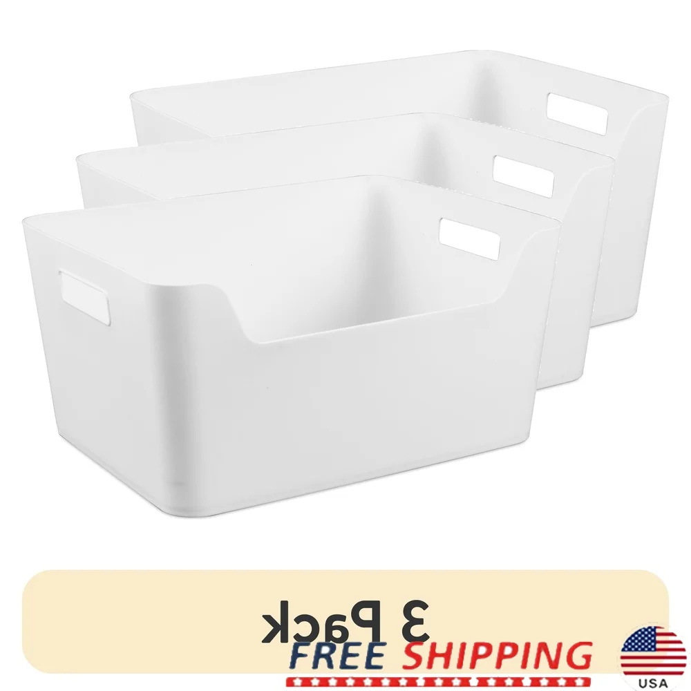 

X-Large Easy Access Storage Bins 3 Pack Portable Organizers Pantry Bathroom Closet Office Kitchen Craft Room Durable Plastic