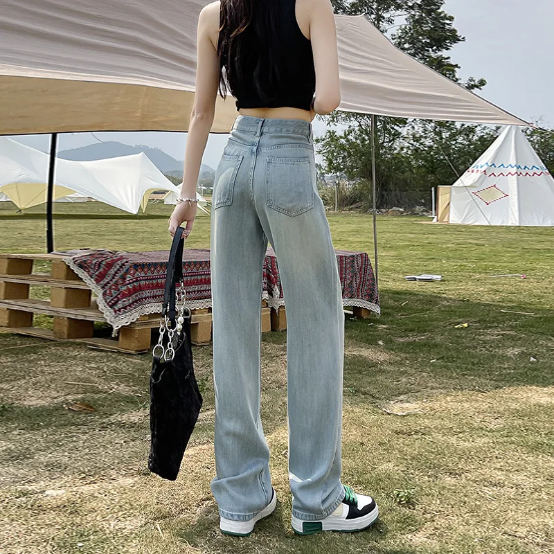 Summer Lyocell Jeans woman High Waist Straight Loose Wide Leg Pants Fashion Y2k Casual Streetwear Female Pants Baggy Trousers