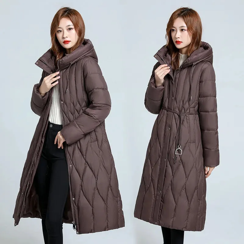 New Oversized Women\'s Down Cotton Coat Winter Cold Warm Padded Jacket Long Female Casual Hooded Parker Cotton Clothes Black 7XL