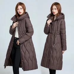 New Oversized Women's Down Cotton Coat Winter Cold Warm Padded Jacket Long Female Casual Hooded Parker Cotton Clothes Black 7XL