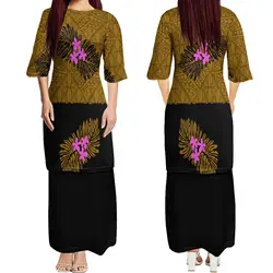 2024 Summer Pacific Island Art O Neck Long Dress Puletasi Two-Piece Dress Designed By A Polynesian Tribe