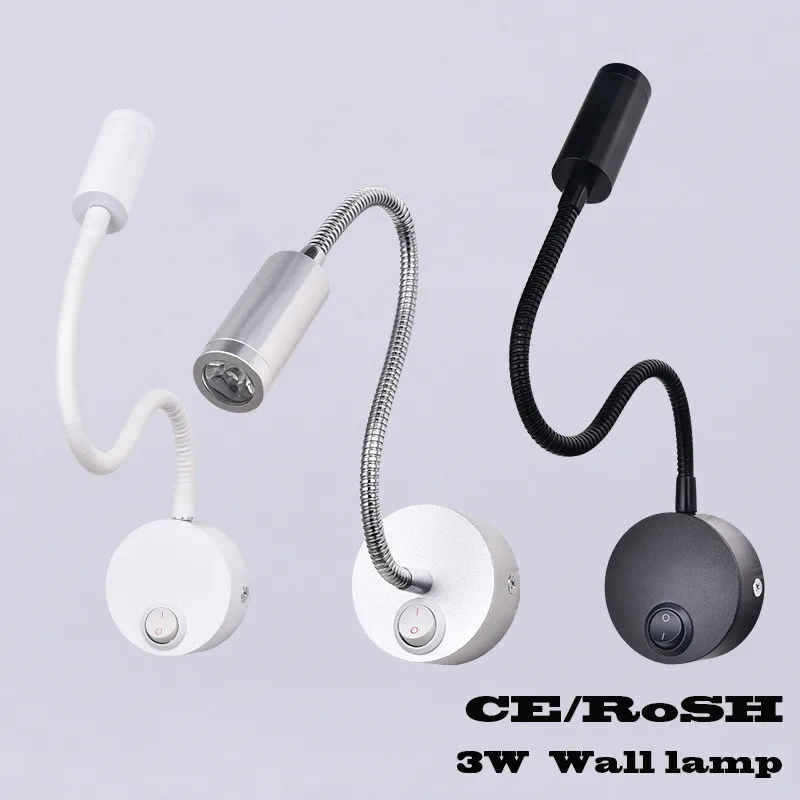 

3W LED Hoses Wall Lamp Flexible Home Hotel Bedside Reading Light Modern Fashion Book Lights Aluminum Bulbs AC 110V/220V