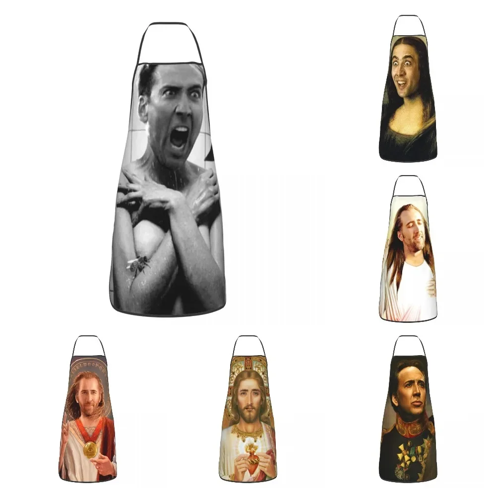 Custom Bib Nicolas Cage Apron for Men Women Unisex Adult Chef Cooking Kitchen Funny Meme Tablier Cuisine Gardening