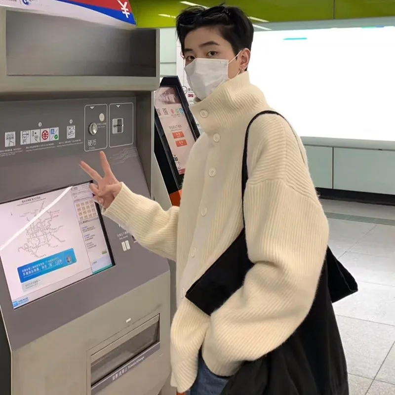 

Corduroy Knitted Cardigan Sweater High Collar Warmth M Autumn Winter Korean Sle Leisure Knitted Outerwear P Tawny