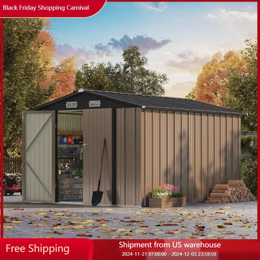 

8x10 FT Outdoor Storage Shed Large Garden Tool Metal Shed with Sloping Roof and Double Lockable Door Outdoor Shed Storage