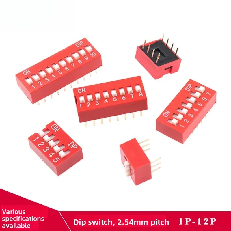 

DIP switch with a straight insertion spacing of 2.54mm, red DIP switch with 1/2/3/4/5/6/7/8/9/10/12p gear