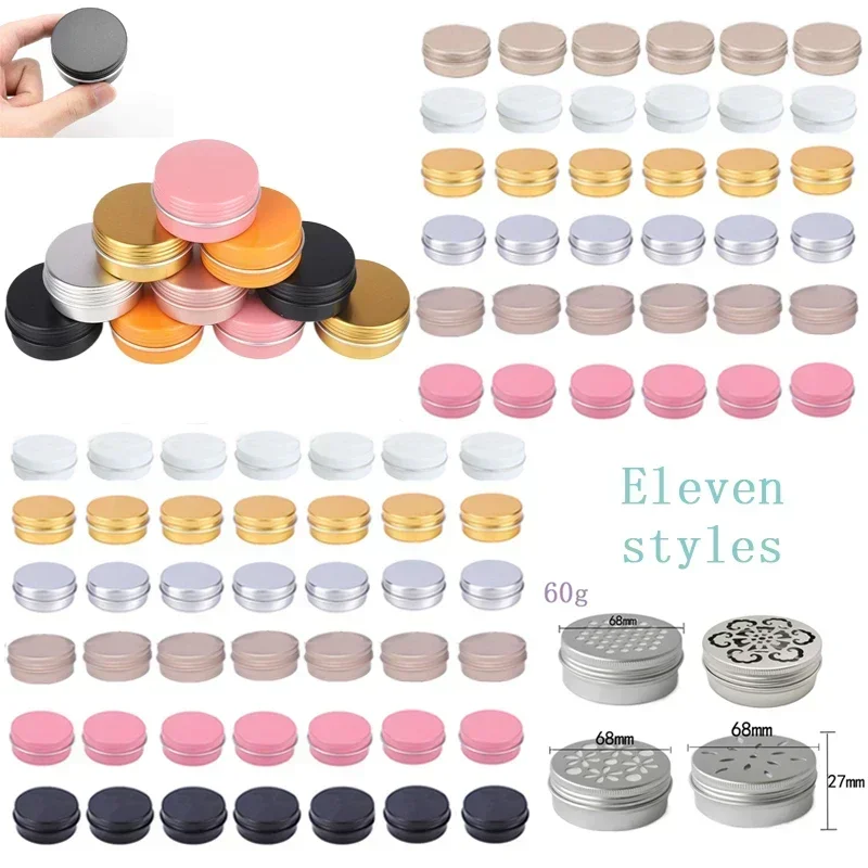 100Pcs 5g-60g Aluminum Candle Jar Portable Metal Tin Box Refillable Cosmetic Sample Container For Lip Balm Aromatherapy Cream