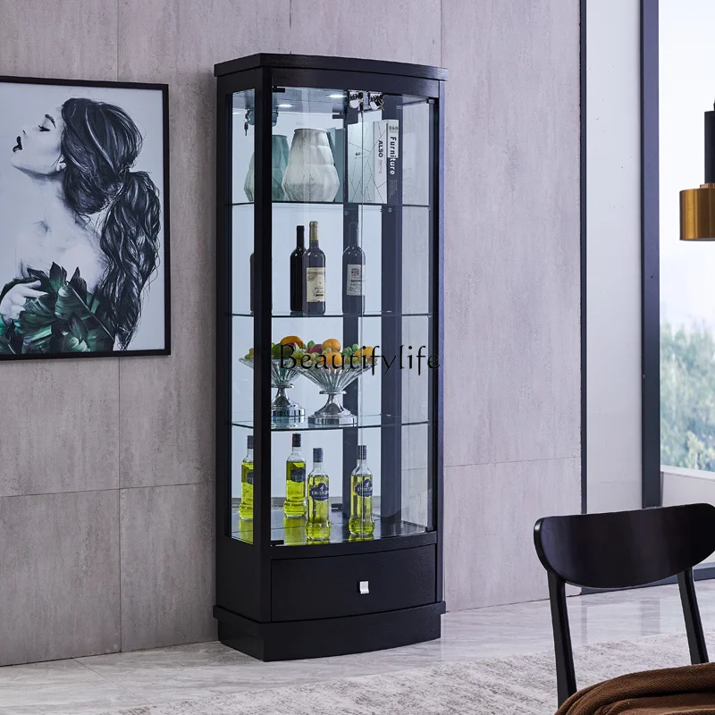 Wine cabinet Modern simple living room against the wall with lock Tempered glass double door display cabinet