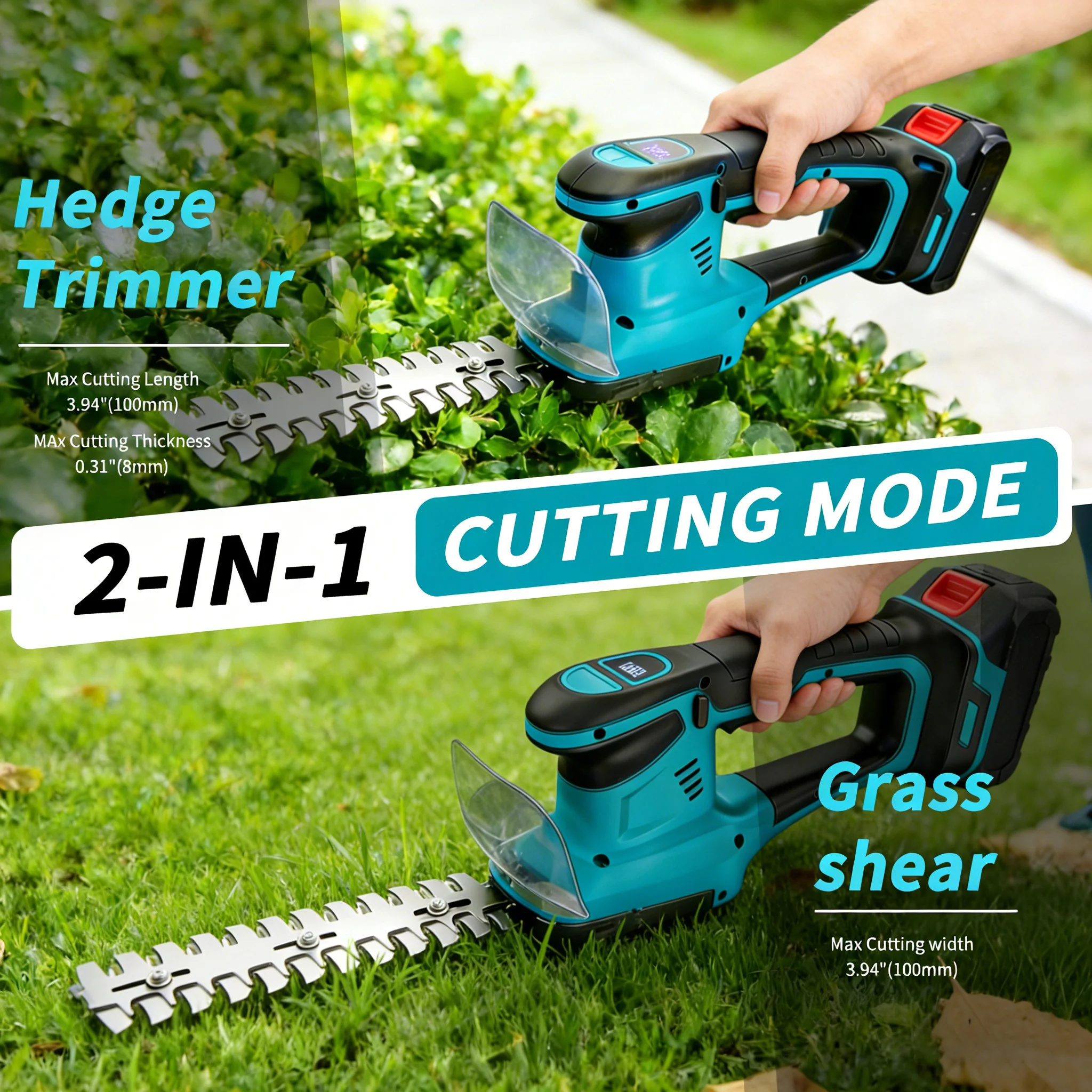 Kabelloser 2‑in‑1 Garten Grasschere Heckenschneider Handtrimmer, Nur Gerät Ohne Akku, passend für Makita 18V Lithium‑Akkus – Detail 2