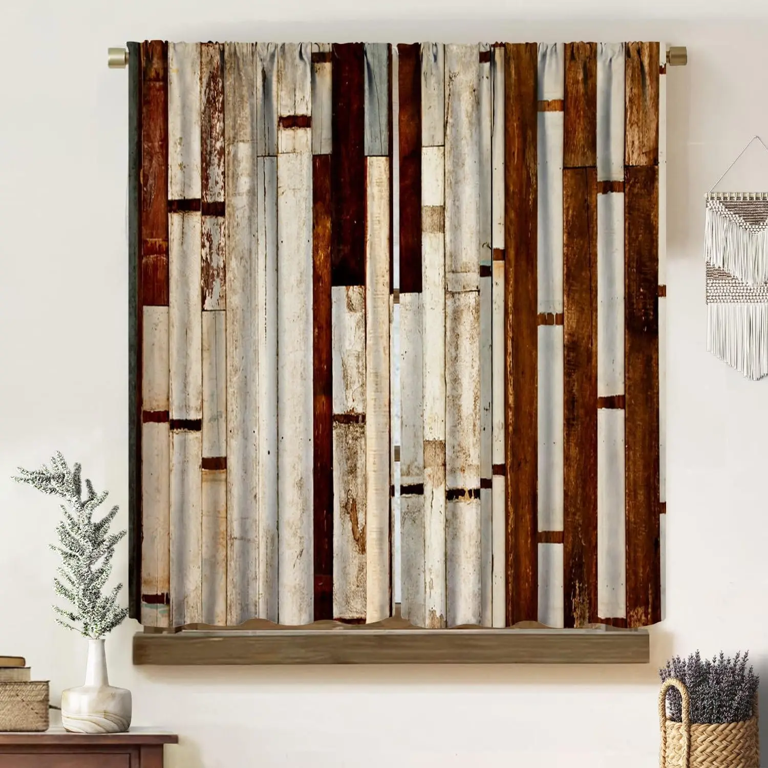 

Коричневые деревянные плотные шторы для сарая, деревянная доска в западном деревенском стиле, деревянная доска для сарая, деревенский дом, кабина с принтом, карман, оконная драпировка