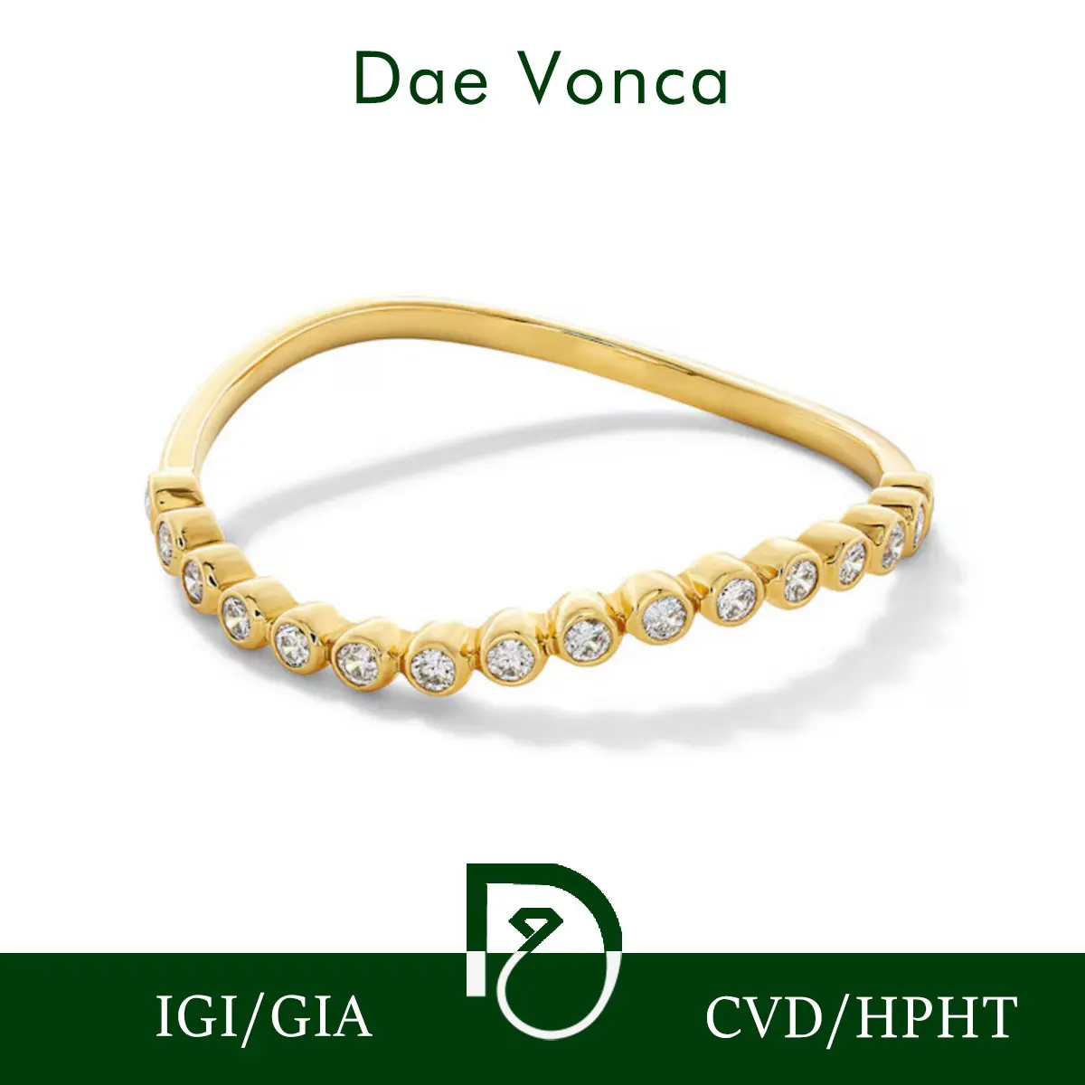 

14K Yellow Gold Half Eternity Band Diamond Ring Bezel Set Round Lab Grown Diamonds Ring Wave Design Diamond Band For Girlfriend