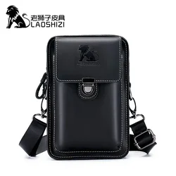 Çılgın at cilt erkek giyen kemer telefon bel çantası üst katman dana çok fonksiyonlu tek omuz Crossbody telefon çantası