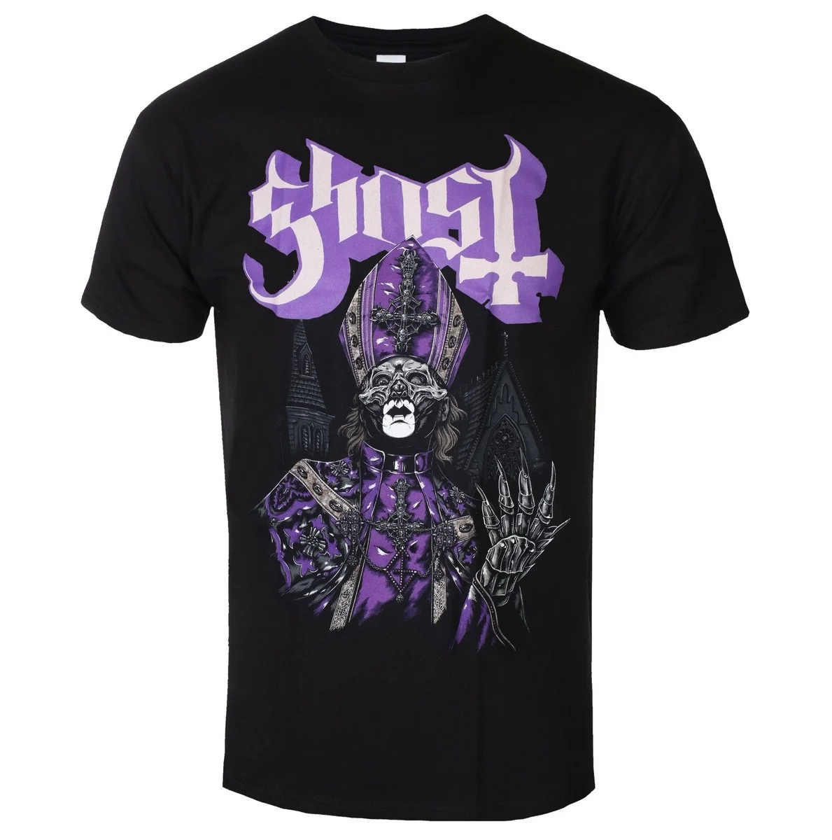 Ghost The Band Purple Skeleton Pope Grafik-T-Shirt, klassischer Metal-Rock, Streetwear, lässig, Unisex