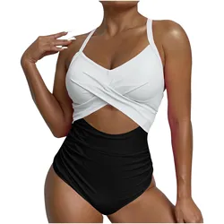 Jednoczęściowy strój kąpielowy Tankini 2024 New Solid Halter Plus Size Brazil Beach Push-Up Strój kąpielowy z wysokim stanem Bikini Monokini