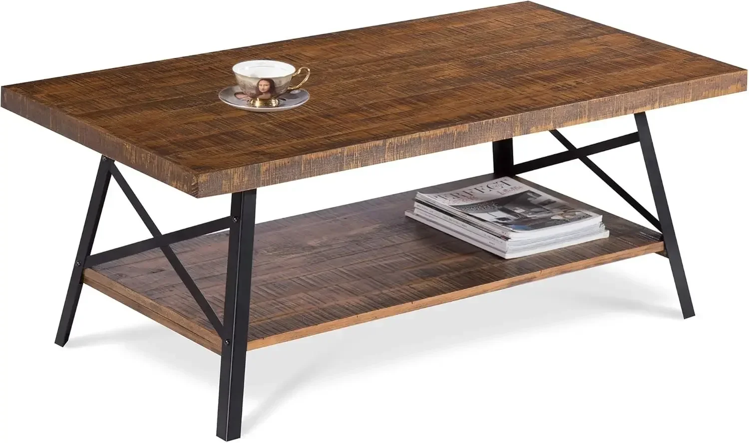 Cocktail Table with Metal Legs, Rustic Brown