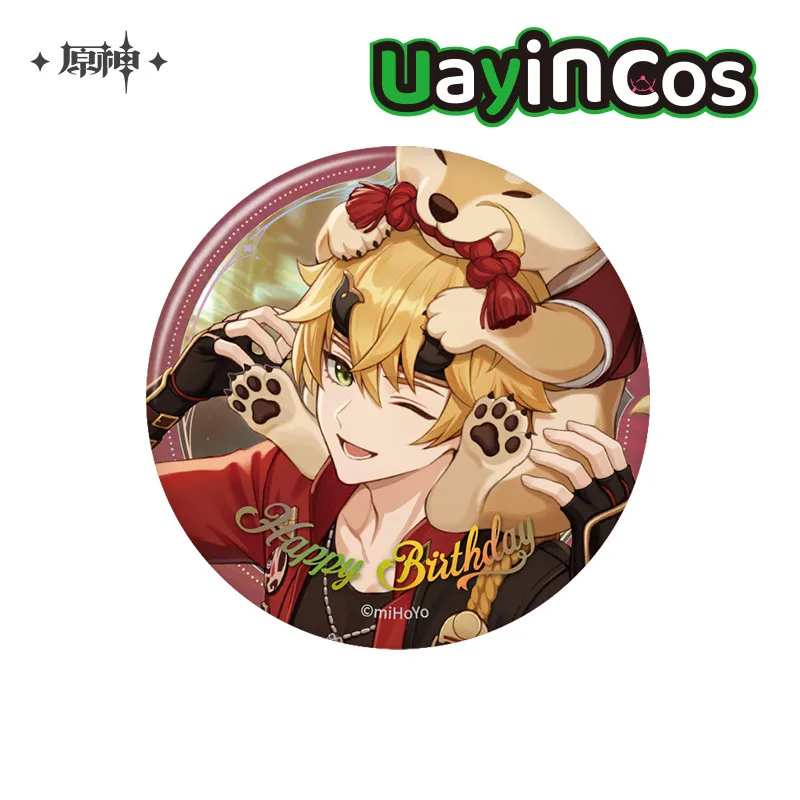 

Original wanderer Thoma Chevreuse Kamisato Ayato Genshin Impact Tinplate Badge Brooch Happy Birthday Series Anime Game Toy Kids