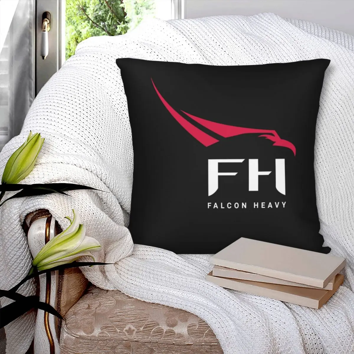 Spacex Falcon Heavy Logo Square Pillowcase Polyester Pillow Cover Velvet Cushion Decor Comfort Throw Pillow For Home Living Room