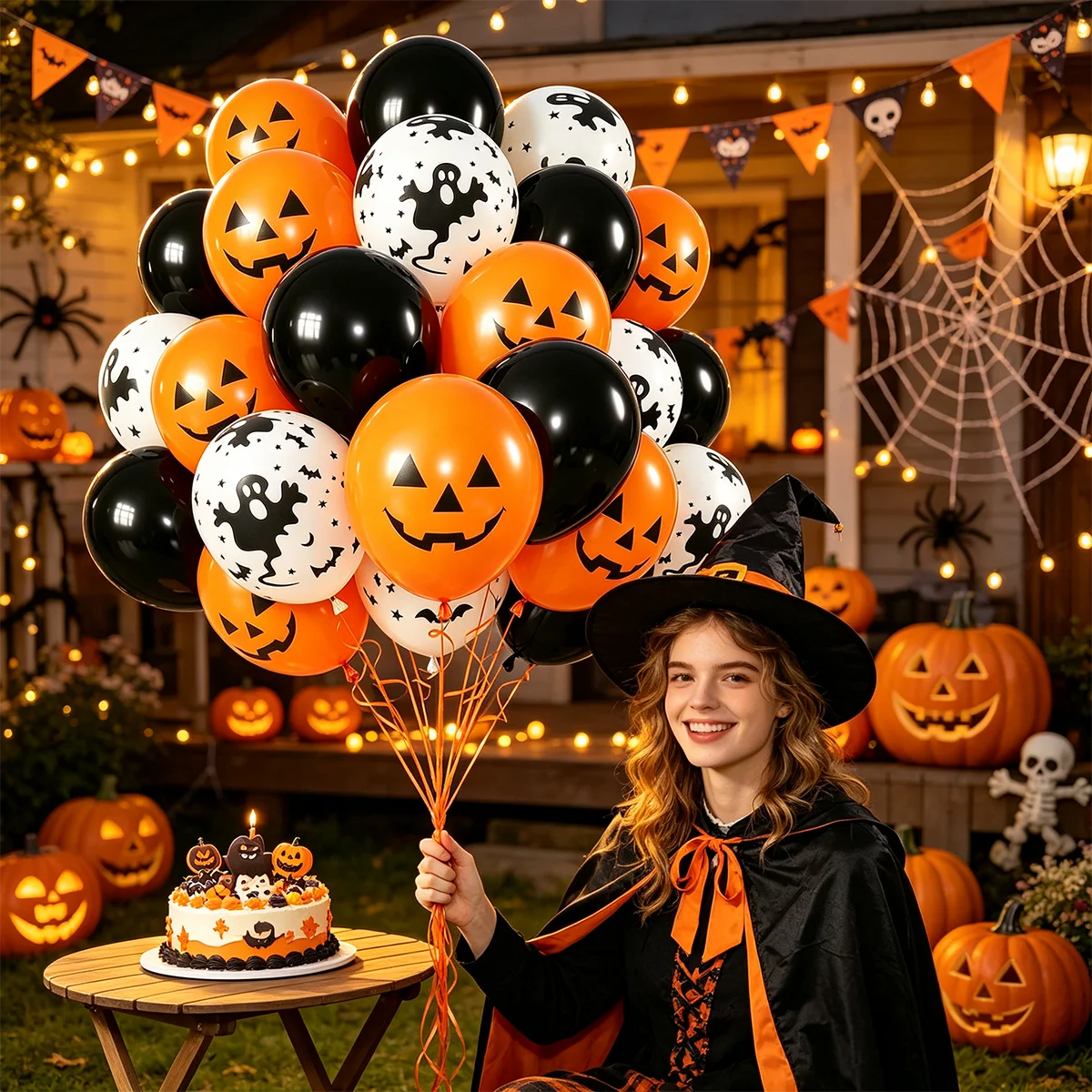 Kit d'arche de ballons d'Halloween 31 pièces, ballons en latex orange, noir, blanc, citrouille, fantôme, décoration de fête d'horreur en extérieur, toile de fond photo d'automne