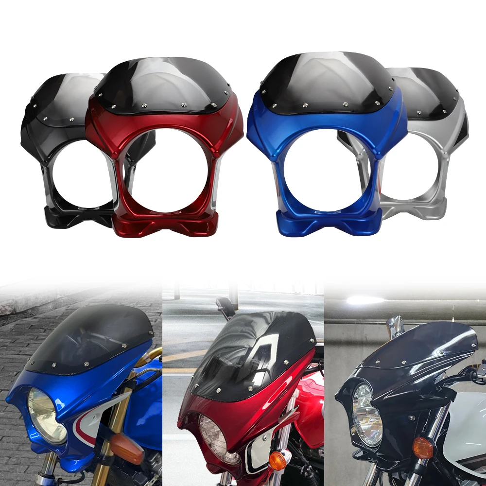 Universal 7inc Headlamp Street Car Head Guide Cover Motorcycle Front Headlight Fairing Cover Windshield Headgear For Honda CB400