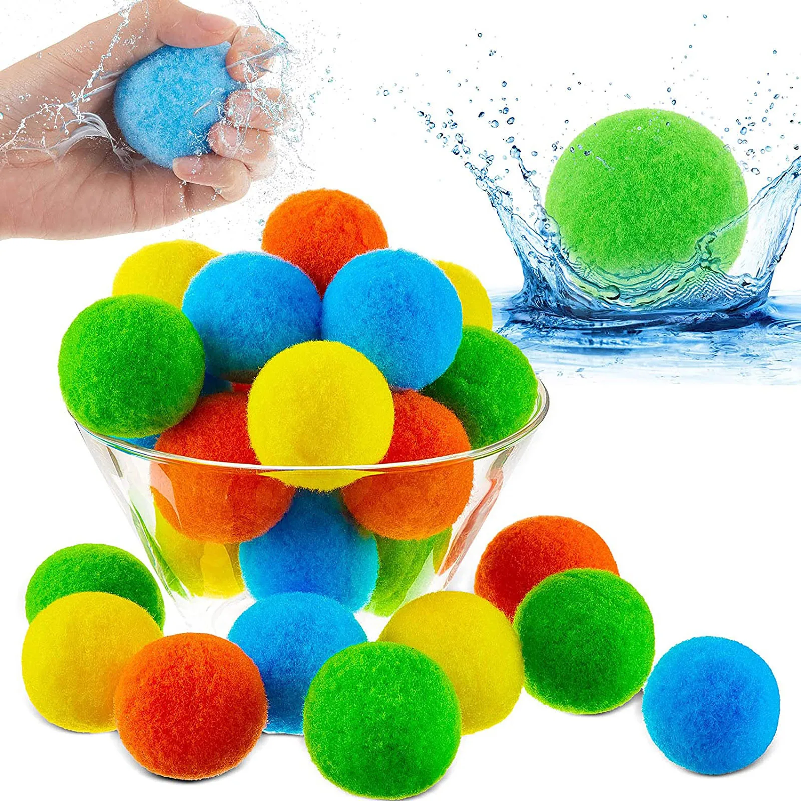 

15PCS Novelty And Fun Absorbent Cotton Balls Water Toys Reusable Water Balls Beach Balls Cotton Soaker Bomb Balls Partys Favors