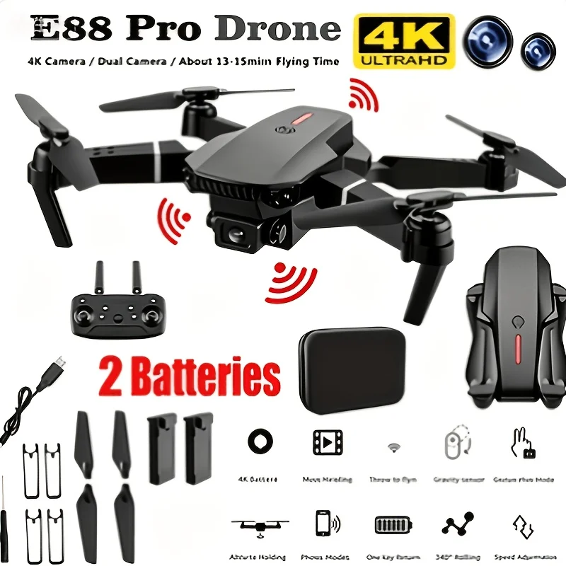 2026 NEW PRO MAX Foldable Drone with Dual Camera and 2 Batteries, 90° Adjustable Dual Cameras | One-Key Takeoff/Landing, Altitude Hold, 360° Stunt Roll, Beginner-Level Foldable RC; Wi-Fi Control, High-Definition Video Resolution, USB Charging