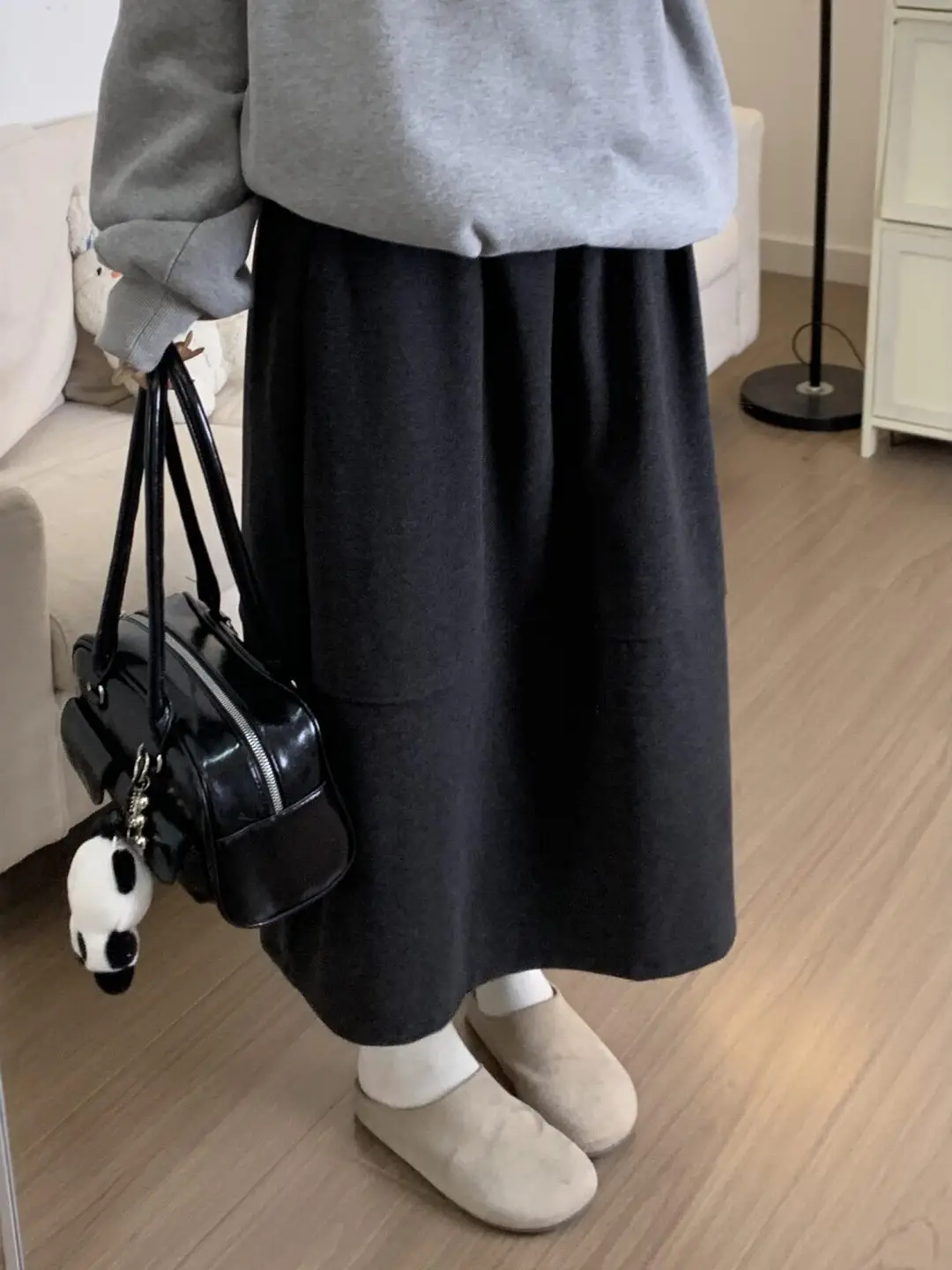 

Свободная юбка средней длины с пышным цветком, зимняя женская модная юбка больших размеров, художественное украшение для поездок на работу