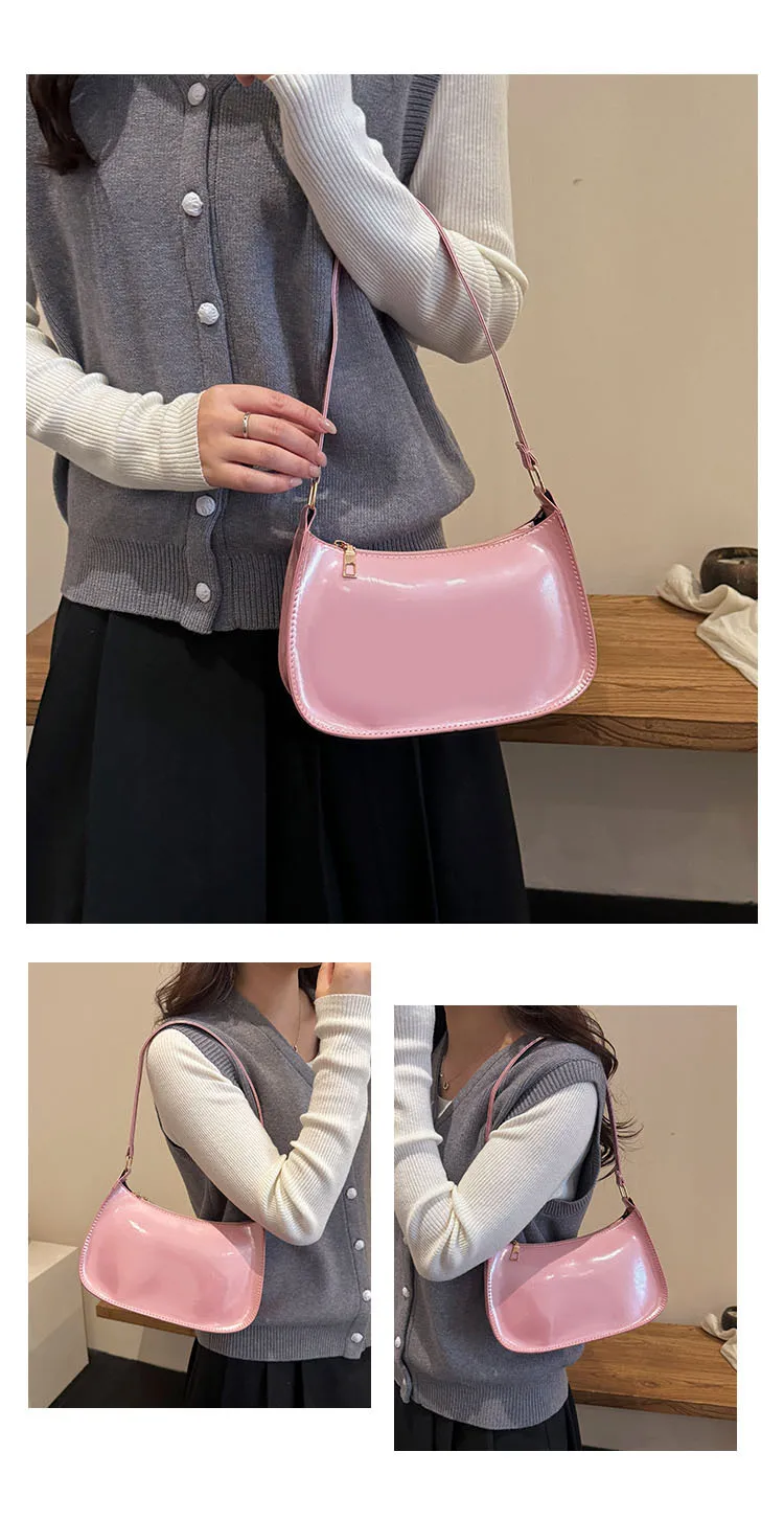 Glänzende Lackleder-Unterarmtasche Einfarbige Damen-Mini-Handtasche Modische Casual Schultertasche Tägliche Dating-Handtasche – Detail 15