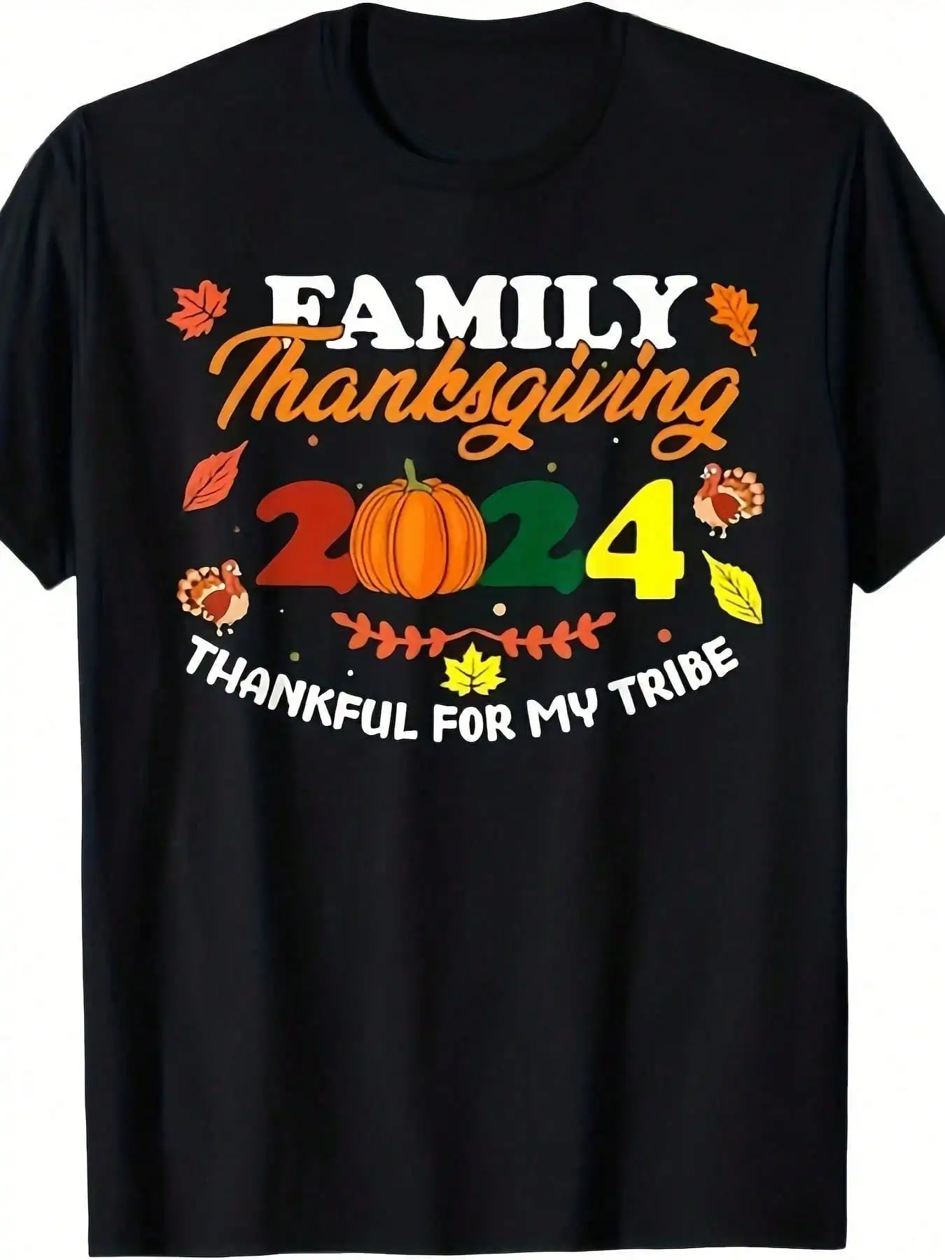 

Thankful For My Tribe Autumn T-Shirt - Family Thanksgiving 2024 Design, 220g, Comfortable, Crew Neck,