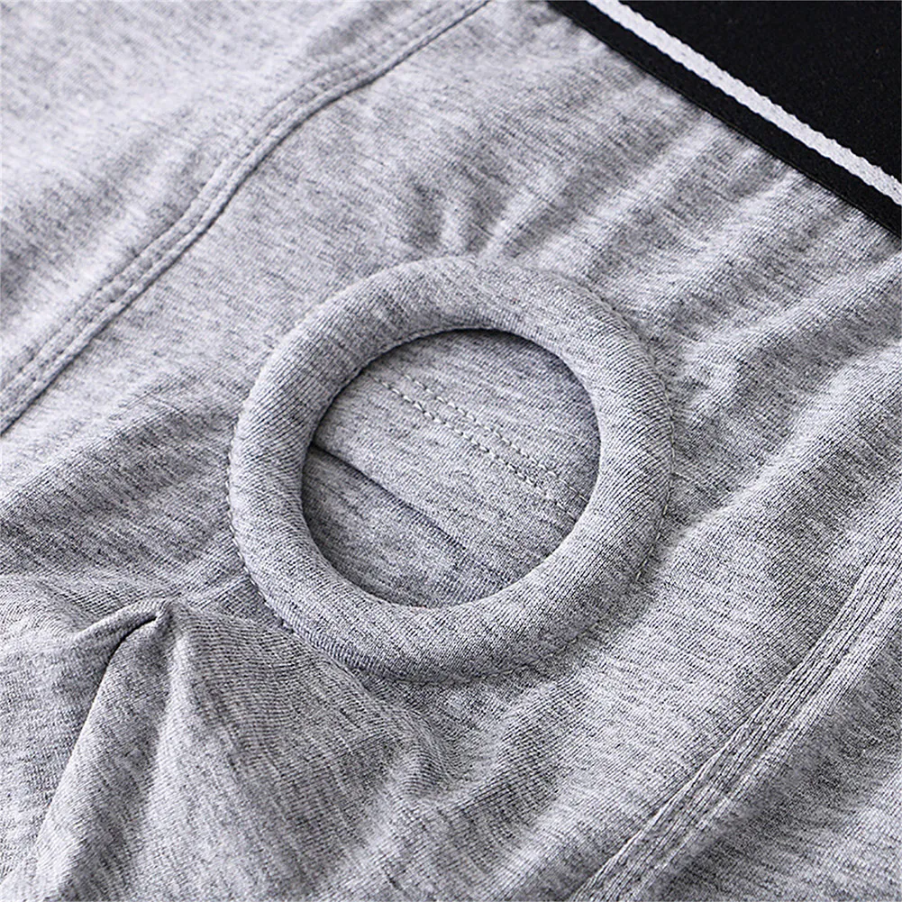 Men Underpant Open Pouch Hole Shorts Cockring Cotton Underwear Hollowshorts Male Nighties For Sex Man